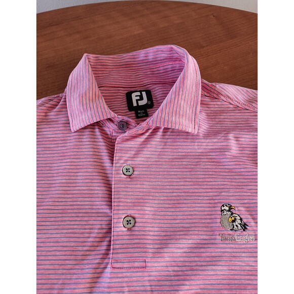 Footjoy Golf Shirt Polo Men's XL Pink Blue Stripes Stretch Logo Short Sleeve - Picture 1 of 10